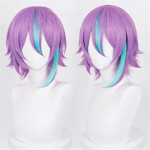 Xingwang Queen Anime Cosplay Wig Short Purple Mixed Blue Party Wigs for Men Boys in Kuwait