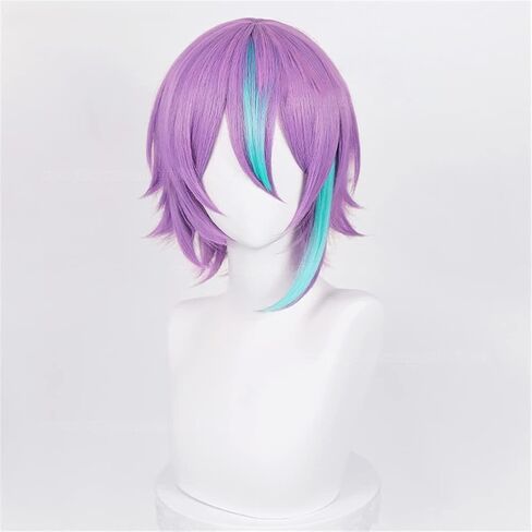 Xingwang Queen Anime Cosplay Wig Short Purple Mixed Blue Party Wigs for Men Boys in Kuwait