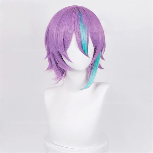 Xingwang Queen Anime Cosplay Wig Short Purple Mixed Blue Party Wigs for Men Boys in Kuwait