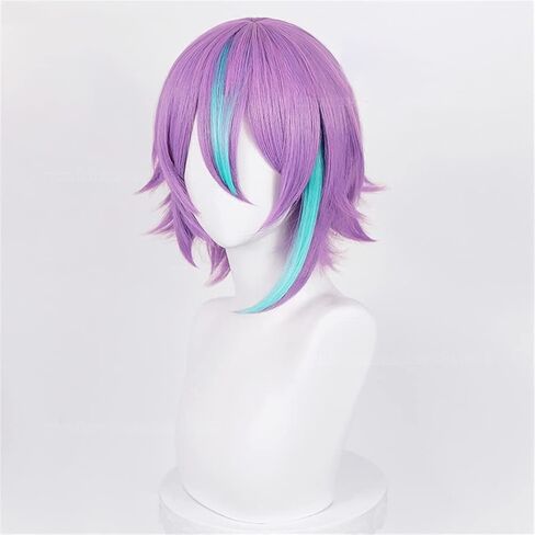 Xingwang Queen Anime Cosplay Wig Short Purple Mixed Blue Party Wigs for Men Boys in Kuwait