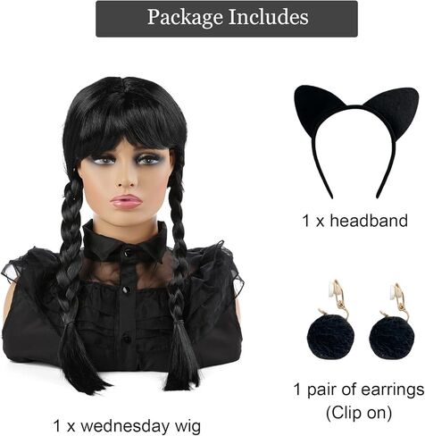 شعر مستعار مجدول أسود طويل من WanBigVa مع فرقعة للفتيات والنساء في حفلات الهالوين مع عصابة رأس in Kuwait