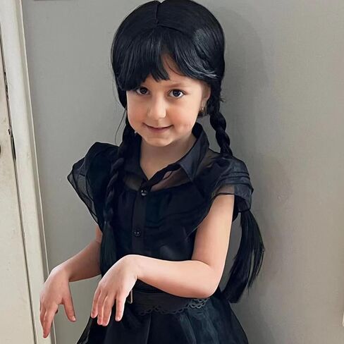 شعر مستعار مجدول أسود طويل من WanBigVa مع فرقعة للفتيات والنساء في حفلات الهالوين مع عصابة رأس in Kuwait