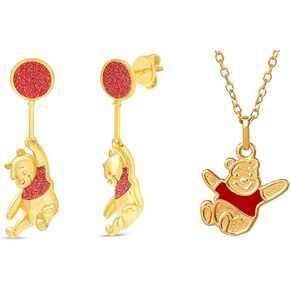 Disney Winnie the Pooh Womens Flash Plated Drop Earrings and Red Shirt Pendant Necklace 18" Bundle in Saudi Arabia