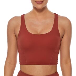 Lavento Women's U-Neck Sports Bra - Longline Padded Yoga Crop Top with Built-in Bra