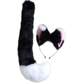 SZHYH 2pcs Plush Faux Fur Cat Fox Ears Headband Tail Set Christmas Halloween Party Cosplay in Saudi Arabia