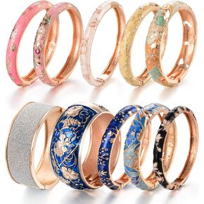 UJOY حزمة عشوائية الألوان المينا طقم مجوهرات زهرة ذهبية منقوشة 10 قطعة أساور مصوغة ​​بطريقة في صندوق in Kuwait