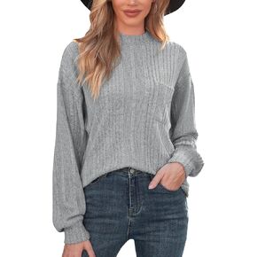AKEWEI Women Long Sleeve Tunic Sweaters Mock Neck Ribbed Knit Tops Pocket Side Split Casual Loose Fit Fall Shirts in Kuwait