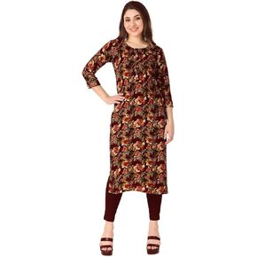فستان كورتا العلوي للسيدات كاجوال من Ladyline مطبوع عليه رايون ورقبة دائرية وأزرار in Kuwait