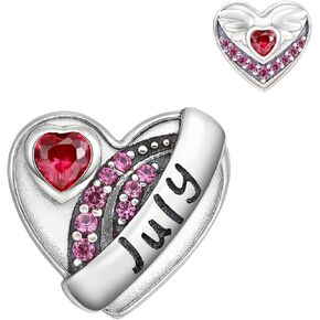 Shysnow Heart Birthstone Charms Angle Wings for Bracelet Forever Love Charm with Birthstones for Bracelets Silver Hearts Dangle Charms Bead for Bracelets Necklace Birthday Gifts for Women Girls