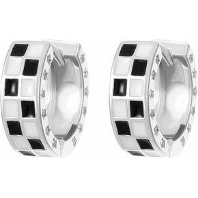 Gold Plated Checker Small Hoop Earrings Dainty Simple Enamel Checkerboard Black White Grid Round Circle Lightweight C shaped Huggie Hoop Earrings for Women Teen Girls 70s 80s Birthday Party Jewelry Gifts in Kuwait