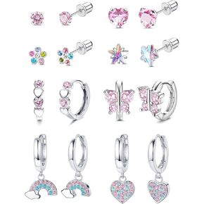 Finrezio 8 Pairs Hypoallergenic Hoop Earrings for Women Girls 316L Stainless Steel Screw Back Earrings CZ Flower Butterfly Screwback Stud Earring Dangle Huggie Earrings in Kuwait