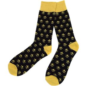 boxed-gifts Men's Fleur de Lis Patterned Premium Cotton Dress Casual Crew Socks - Classic French Fleur-de-Lis Style for Men
