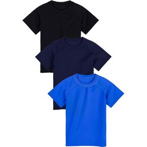 3 Pack Boys UPF 50+ Short Sleeve Rashguard Sun Protection Swim Shirt with Quick Dry Swimwear