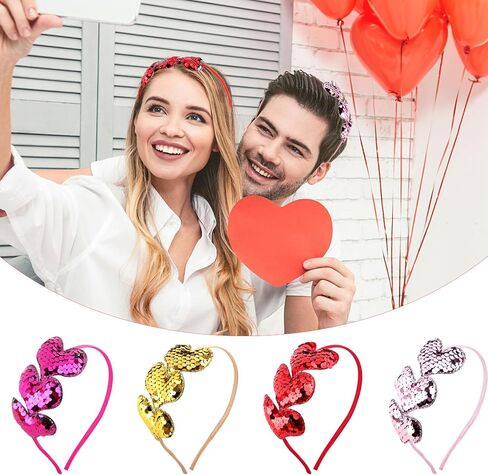 16 قطعة من عصابة الرأس على شكل قلب من Cotiny لعيد الحب والترتر على شكل قلب، عصابات رأس للأطفال والكبار، مستلزمات حفلات عيد الحب in Saudi Arabia