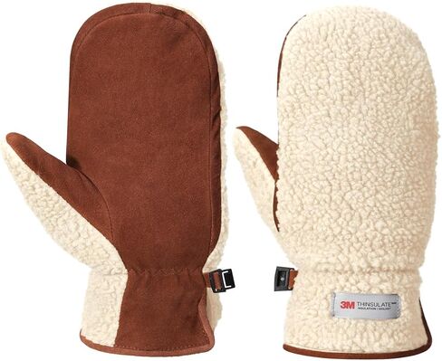 Harssidanzar Men's Sherpa Mitten Genuine Suede Thermal Thinsulate Lined Outdoor Mitt Winter for Cold Weather SM040US in Saudi Arabia