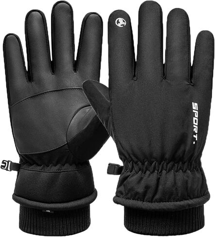 قفازات الشتاء LJCUTE للرجال والنساء، قفازات تزلج سوداء مقاومة للرياح في الطقس البارد بعشرة أصابع تعمل باللمس لركوب الدراجات والجري والدراجات النارية والتزلج على الجليد in Kuwait