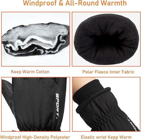 قفازات الشتاء LJCUTE للرجال والنساء، قفازات تزلج سوداء مقاومة للرياح في الطقس البارد بعشرة أصابع تعمل باللمس لركوب الدراجات والجري والدراجات النارية والتزلج على الجليد in Kuwait