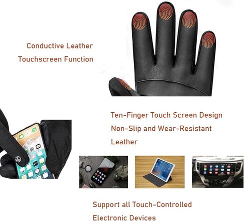 قفازات الشتاء LJCUTE للرجال والنساء، قفازات تزلج سوداء مقاومة للرياح في الطقس البارد بعشرة أصابع تعمل باللمس لركوب الدراجات والجري والدراجات النارية والتزلج على الجليد in Kuwait