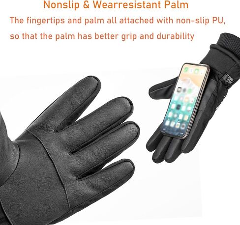قفازات الشتاء LJCUTE للرجال والنساء، قفازات تزلج سوداء مقاومة للرياح في الطقس البارد بعشرة أصابع تعمل باللمس لركوب الدراجات والجري والدراجات النارية والتزلج على الجليد in Kuwait