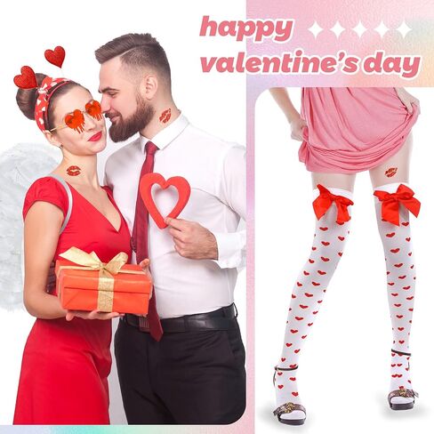 Xuhal 9 Pcs Valentine's Day Cupid Costume Cupid Bow and Arrow Set Wings Heart Headband Tattoo Sticker Heart Shape Sunglasses Thigh High Stockings Arrow Costume Accessories for Women in Saudi Arabia