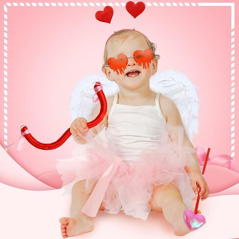 Xuhal 9 Pcs Valentine's Day Cupid Costume Cupid Bow and Arrow Set Wings Heart Headband Tattoo Sticker Heart Shape Sunglasses Thigh High Stockings Arrow Costume Accessories for Women in Saudi Arabia