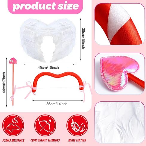 Xuhal 9 Pcs Valentine's Day Cupid Costume Cupid Bow and Arrow Set Wings Heart Headband Tattoo Sticker Heart Shape Sunglasses Thigh High Stockings Arrow Costume Accessories for Women in Saudi Arabia