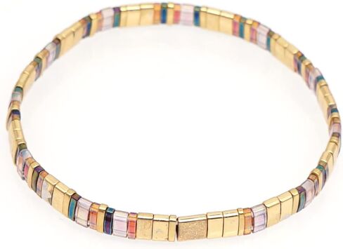 Sonateomber Summer Candy Colors Tila Flat Seed Beads Stretch Strand Bracelet for Women Girls - Trendy Unique Friendship Handmade Mixed Colorful Square Beaded Miyuk Link Bracelets Stackable Jewelry Gifts in Saudi Arabia