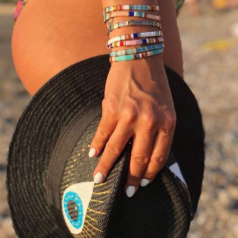 Sonateomber Summer Candy Colors Tila Flat Seed Beads Stretch Strand Bracelet for Women Girls - Trendy Unique Friendship Handmade Mixed Colorful Square Beaded Miyuk Link Bracelets Stackable Jewelry Gifts in Saudi Arabia
