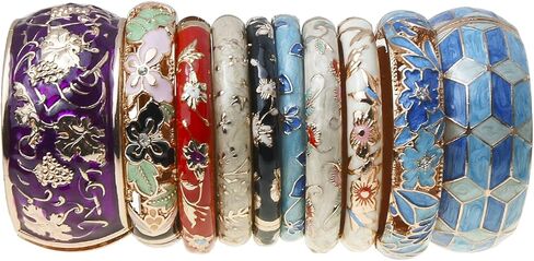 UJOY حزمة عشوائية الألوان المينا طقم مجوهرات زهرة ذهبية منقوشة 10 قطعة أساور مصوغة ​​بطريقة في صندوق in Kuwait