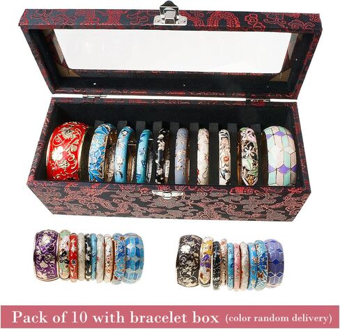 UJOY حزمة عشوائية الألوان المينا طقم مجوهرات زهرة ذهبية منقوشة 10 قطعة أساور مصوغة ​​بطريقة في صندوق in Kuwait