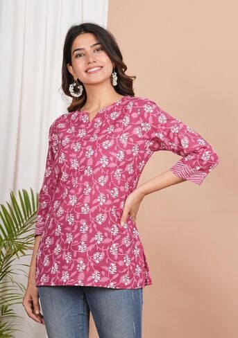 Aveeka Fab Floral Printed Cotton Top Tunic for Women's in Kuwait