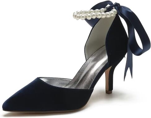 Jotwry Women High Heel Velvet Shoes Pointed Toe Prom Evening Party Dress Shoes Pearl Heels in Kuwait