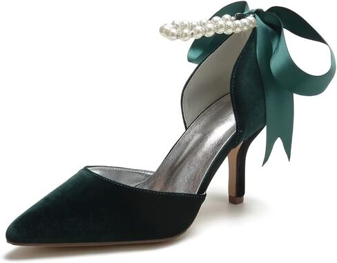 Jotwry Women High Heel Velvet Shoes Pointed Toe Prom Evening Party Dress Shoes Pearl Heels in Kuwait
