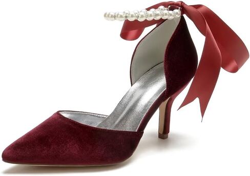 Jotwry Women High Heel Velvet Shoes Pointed Toe Prom Evening Party Dress Shoes Pearl Heels in Kuwait