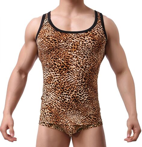 YUFEIDA قميص بدون أكمام للرجال بدون أكمام، قميص ليوبارد مثير، قمصان داخلية in Kuwait