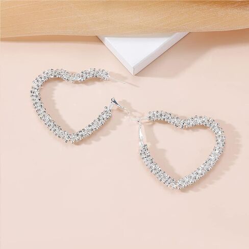 Shiny Big Heart Hoop Earrings for Women Girls Boho Rhinestone Wrapped Huggie Hoops Dangle Earring Lightweight Comfortable Sparkle Wedding Christmas Birthday Jewelry Gifts 50mm in Saudi Arabia