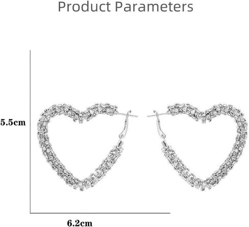 Shiny Big Heart Hoop Earrings for Women Girls Boho Rhinestone Wrapped Huggie Hoops Dangle Earring Lightweight Comfortable Sparkle Wedding Christmas Birthday Jewelry Gifts 50mm in Saudi Arabia