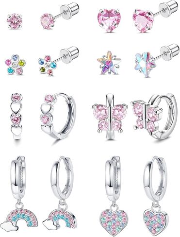 Finrezio 8 Pairs Hypoallergenic Hoop Earrings for Women Girls 316L Stainless Steel Screw Back Earrings CZ Flower Butterfly Screwback Stud Earring Dangle Huggie Earrings in Kuwait