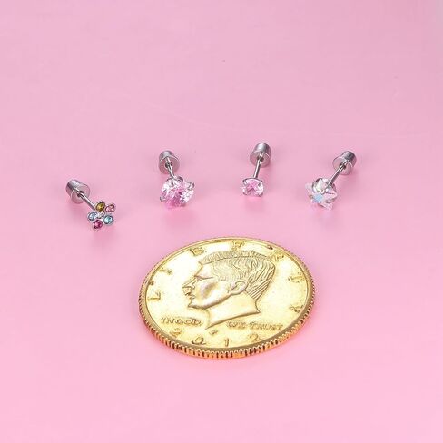 Finrezio 8 Pairs Hypoallergenic Hoop Earrings for Women Girls 316L Stainless Steel Screw Back Earrings CZ Flower Butterfly Screwback Stud Earring Dangle Huggie Earrings in Kuwait