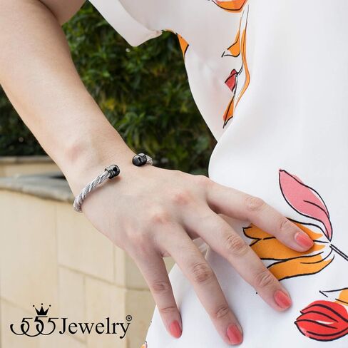 555Jewelry قابل للتعديل سلك ملتوي كابل مفتوح الكفة الإسورة سوار للنساء والفتيات in Saudi Arabia