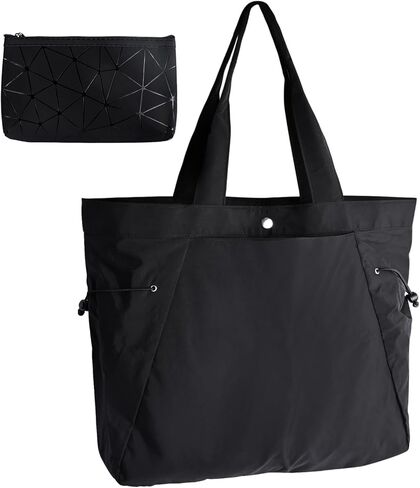 ابناوك شنطة يد كبيرة توت مع شنط مكياج للسفر بسعة 18 لتر، شنطة تسوق جانبية خفيفة الوزن لصالة الالعاب الرياضية للنساء، شنطة يد كبيرة توت للتسوق والتمارين الرياضية والشاطئ، اسود in Kuwait