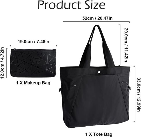 ابناوك شنطة يد كبيرة توت مع شنط مكياج للسفر بسعة 18 لتر، شنطة تسوق جانبية خفيفة الوزن لصالة الالعاب الرياضية للنساء، شنطة يد كبيرة توت للتسوق والتمارين الرياضية والشاطئ، اسود in Kuwait