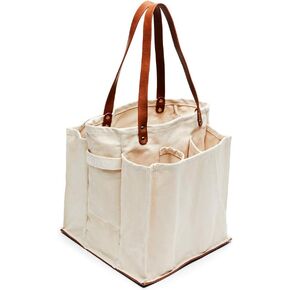 CapaBunga Farmer's Market Tote Shopping Bags with Handles - 7 Pocket Large Utility Tote Bag - Heavy Duty Canvas Utility Bag with Vegan Leather Base - Reusable Tote Bag - Natural Grocery Bag