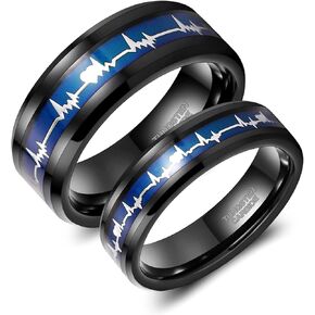 Greenpod 6mm 8mm EKG Heartbeat Wedding Band Silver Black Tungsten Carbide Ring for Men Women Color Changing Comfort Fit Size 4-15
