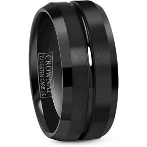 CROWNAL 4mm 6mm 8mm 10mm Black Tungsten Wedding Band Ring Men Women Beveled edges Polished Grooved Center Comfort Fit Size 4 To 17 in Kuwait