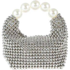Abvokury Women Pearl Beaded Clutch Handle Bag Evening HandBag for Wedding Party