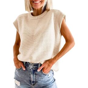 GUNEST Womens Summer Sweater Vest Cap Sleeve Crew Neck Casual Loose Fit Knit Lightweight Pullover Tank Top for Spring Summer