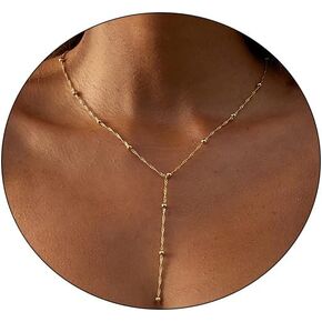 Rotnso Dainty Long Necklaces for Women Trendy Lariat Y Necklace 14K Gold/Silver Plated Drop Necklaces Simple Y-Shaped Gold/Silver Chain Pendant Necklaces Gold Jewelry Minimalist Gifts for Girls