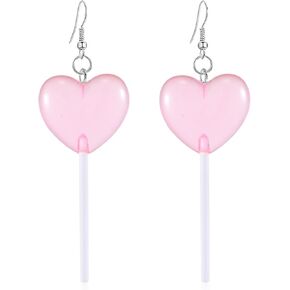Food Sweet Cute Clear Transparent Heart Candy Resin Lollipop Earrings Resin Candy Earrings Costume Trendy Style Women Girl Jewelry in Kuwait