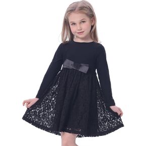 Bonny Billy Girl's Casual Satin Lace Dress with Black Bow